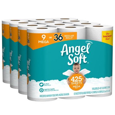 Angel Soft 2-Ply Toilet Paper, 36 Mega Rolls, 425 Sheets/Roll