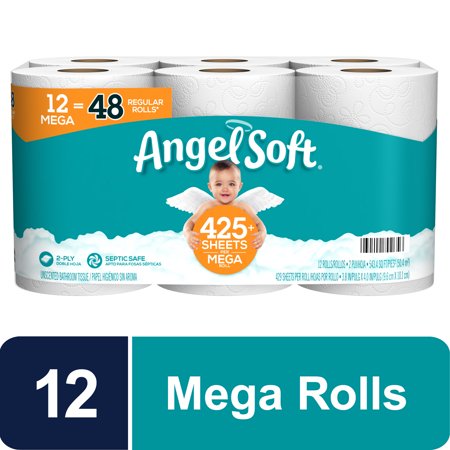 Angel Soft Toilet Paper, 12 Mega Rolls = 48 Regular Rolls, 2-Ply Bath Tissue