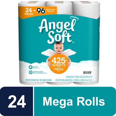 Angel Soft Toilet Paper, 24 Mega Rolls = 96 Regular Rolls, 2-Ply Bath Tissue