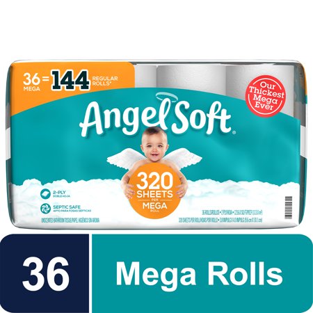 Angel Soft Toilet Paper, 36 Mega Rolls = 144 Regular Rolls, 2-Ply Bath Tissue