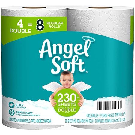 Angel Soft® Toilet Paper, 4 Double Rolls = 8 Regular Rolls, 2-Ply Bath Tissue