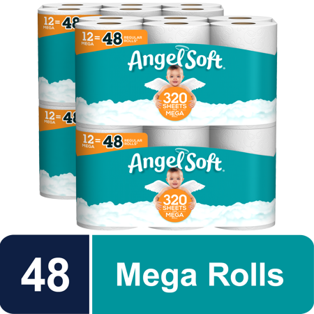 Angel Soft Toilet Paper, 48 Mega Rolls = 192 Regular Rolls, 2-Ply Bath Tissue - (4 Packs of 12 Rolls per Case)