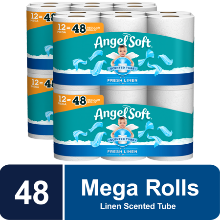 Angel Soft Toilet Paper with Fresh Linen Scented Tube, 48 Mega Rolls = 192 Regular Rolls, 2-Ply Bath Tissue - (4 Packs of 12 Rolls per Case)