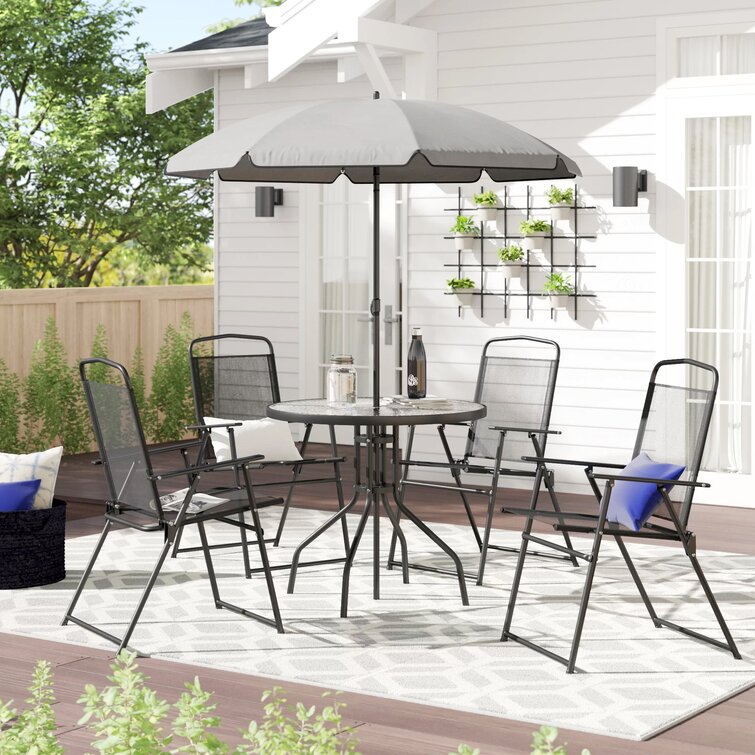 Anjae Round 4 - Person 31.25'' Long Dining Set with Umbrella on Sale At Wayfair