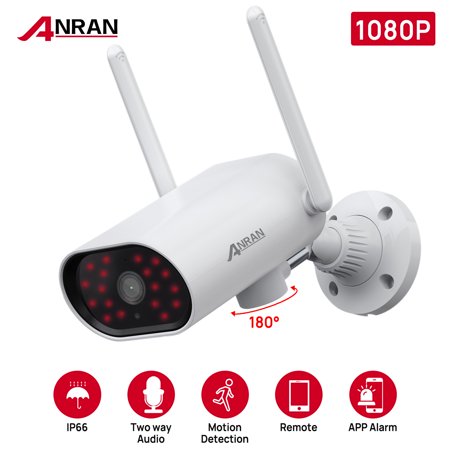 ANRAN WiFi Smart IP Security Camera Outdoor with Pan Rotation 180° Feature, 1080P Home Security Cameras with Night Vision, Motion Detection, 2-Way Audio, Not Include SD Card