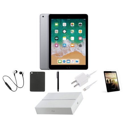 Apple iPad 5 128GB Space Gray Wi-Fi Only, Bundle: Tempered Glass, Case, Charger & Stylus Pen Comes in Original Packaging (Refurbished)