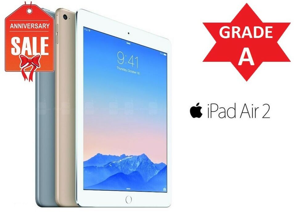 Apple iPad Air 2nd 16 32 64 128GB, WiFi, or Cellular Unlocked, Gray Silver Gold