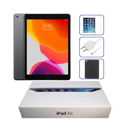 Apple iPad Air 9.7-Inch Retina, 16GB, Space Gray, Wi-Fi Only and Comes with Bundle: Tempered Glass, Case, Generic Charger Refurbished