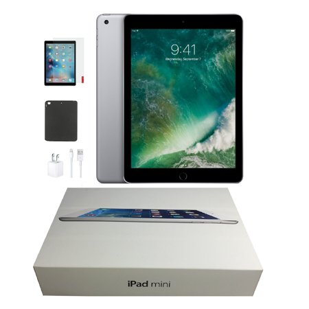 Apple iPad Mini 2 16 GB Space Gray Wi-Fi Only Bundle: Tempered Glass, Case, and Charger Open Box