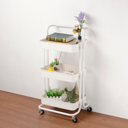 Aquaterior 3 Tiers Rolling Utility Cart Mobile Organizer Kitchen Basket Storage Trolley Shelving Tool with Wheels