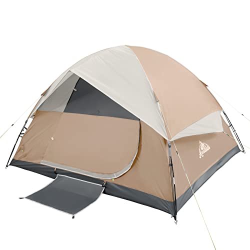 ArcadiVille Camping Tent 4 People, Waterproof and Windproof Family Tents for Camping, Outdoor & Travel, Easy Setup Removable Rainfly, Ventilated Windows, Portable with Carry Bag (Khaki) 2 HOT DEAL AT AMAZON!