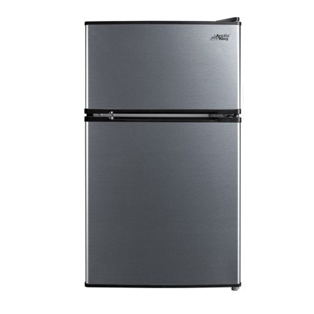 Arctic King 3.2 Cu ft Two Door Compact Refrigerator with Freezer, Black Stainless Steel look