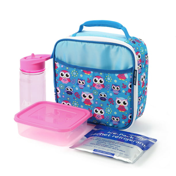 Arctic Zone Upright Reusable Lunch Box Combo with Accessories, Owls