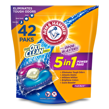 Arm & Hammer Plus OxiClean With Odor Blasters LAUNDRY DETERGENT 5-IN-1 Power Paks, 42CT (Packaging may vary)