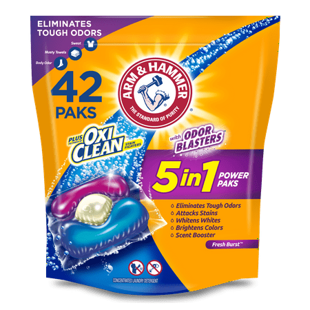 Arm & Hammer Plus OxiClean With Odor Blasters LAUNDRY DETERGENT 5-IN-1 Power Paks, 42CT (Packaging may vary) - WALMART
