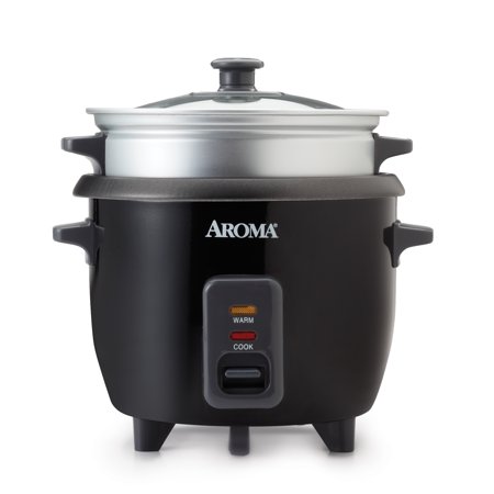Aroma 6-Cup Rice Cooker And Food Steamer, Black
