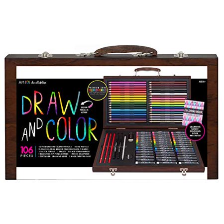 Art 101 Draw and Color 106 Piece Art Set in a Wood Carrying Case