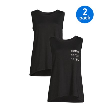 Athletic Works Women's Sleeveless Graphic Tank Tops, 2-Pack