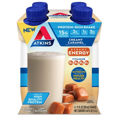 Atkins Gluten Free Protein-Rich EnergyShake, Creamy Caramel, Keto Friendly, 4 Count