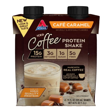 Atkins Gluten Free Protein-Rich Shake, Cafe Caramel, Keto Friendly, 4 Count (Ready to Drink)