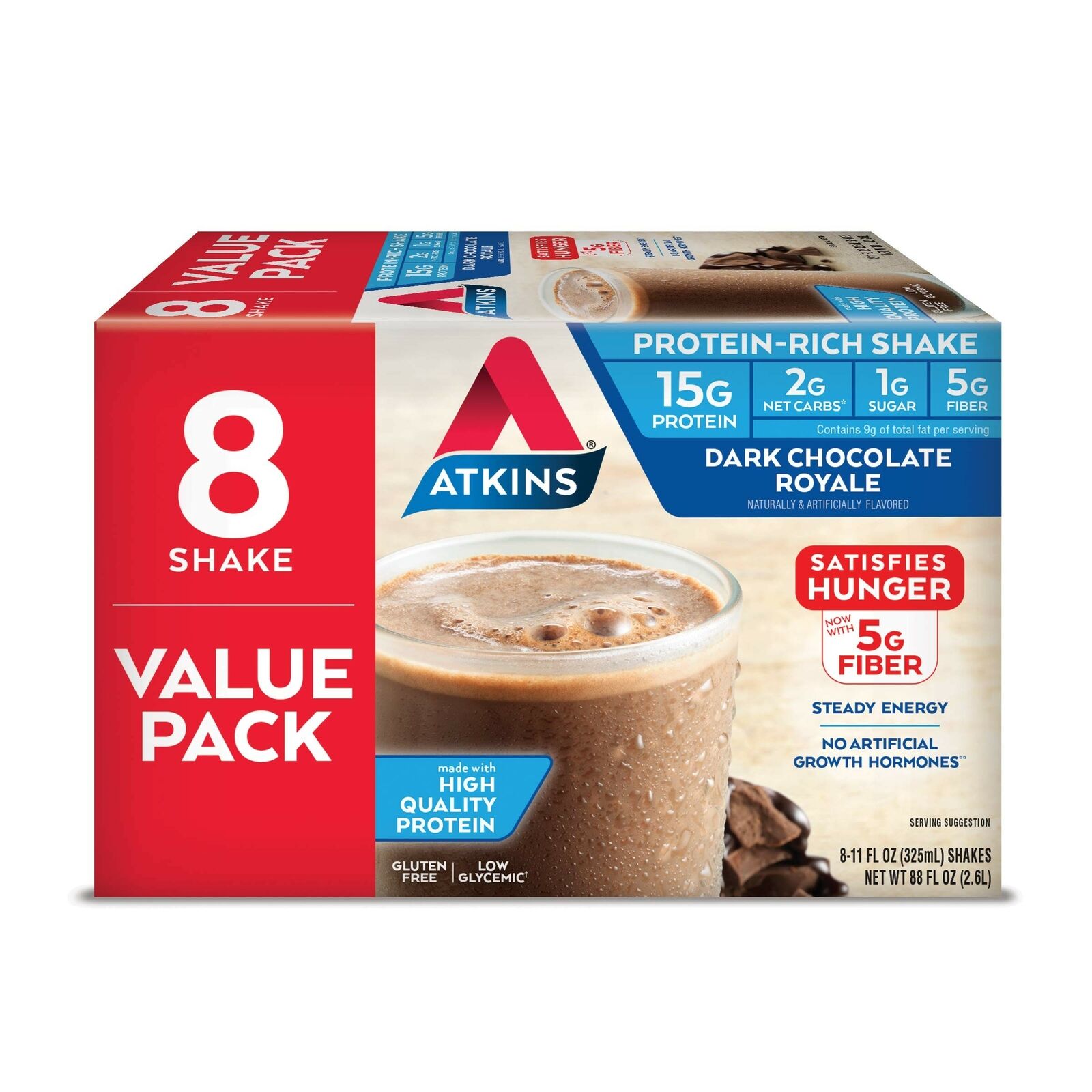 Atkins Gluten Free Protein-Rich Shake, Dark Chocolate Royale, Keto Friendly, ...