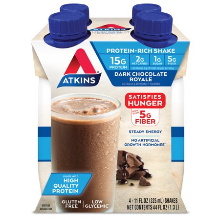 Atkins Gluten Free Protein-Rich Shake, Dark Chocolate Royale, Keto Friendly, 4 Count (Ready to Drink)