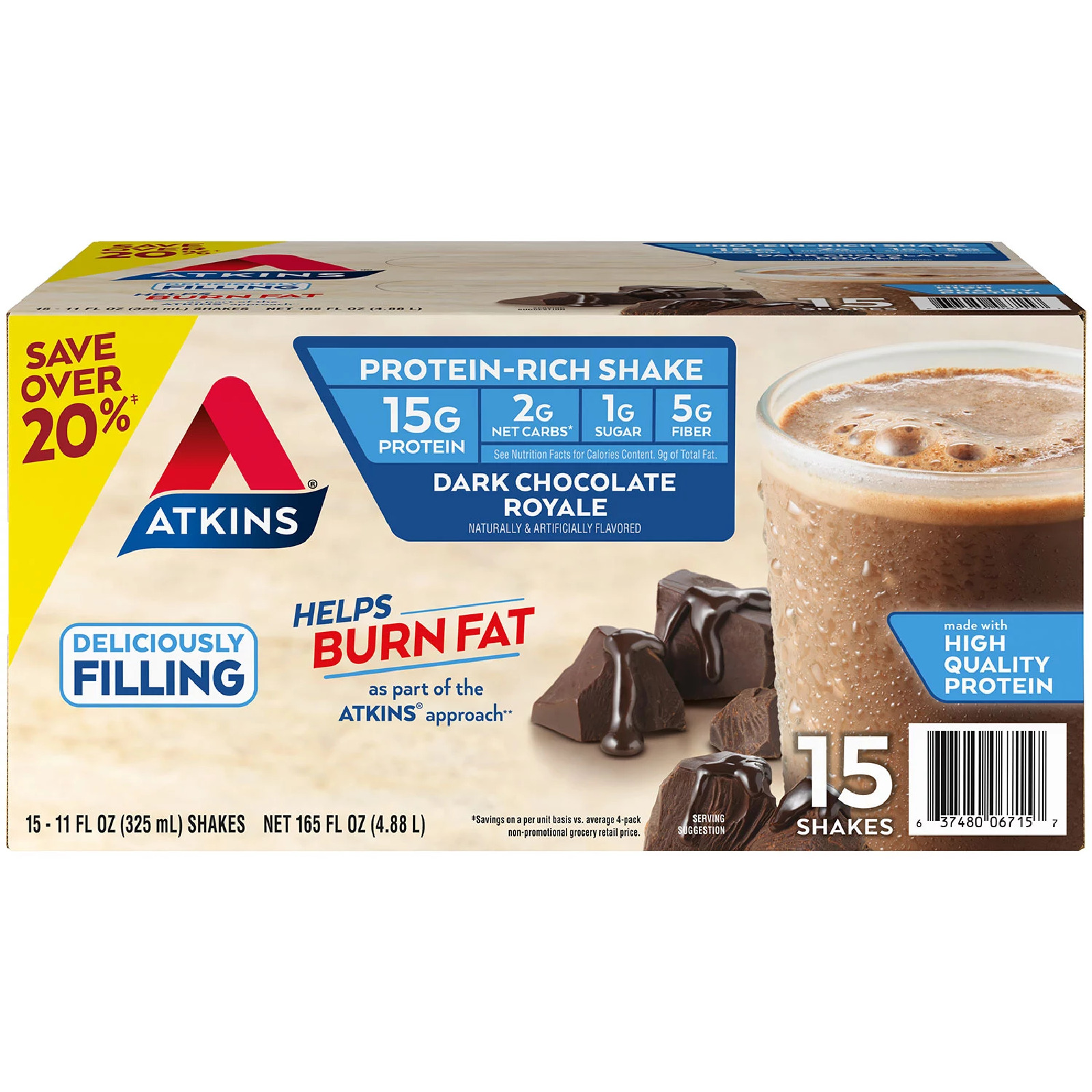 Atkins Gluten Free Protein-Rich Shake, Dark Chocolate Royale, Keto-Friendly (15