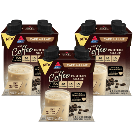 Atkins Iced Coffee Protein Shake Café Au Lait Keto Friendly, 11 Fl Oz, 3/4ct Packs