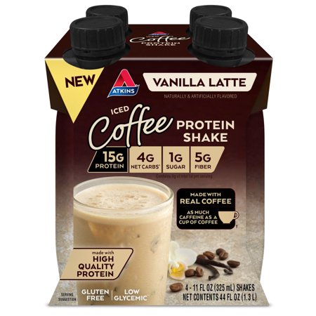 Atkins Iced Coffee Vanilla Latte Protein Shake, 11 fl oz, 4 count
