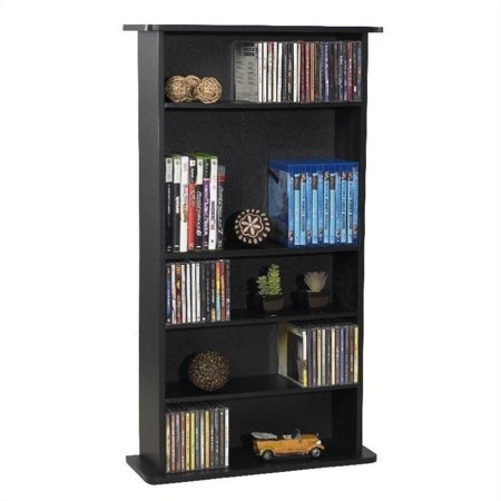 Atlantic 36" Drawbridge XL Wood Media Storage Shelf and Bookcase, 10" Depth (240 CDs, 108 DVDs), Black Woodgrain