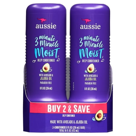Aussie 3 Minute Miracle Moist Conditioner, Paraben Free, Twin Pk, 8.0 fl oz