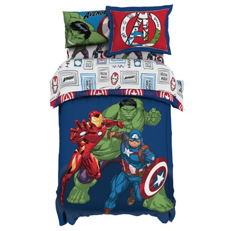 Avengers Hero Time Kids 2-Piece Twin/Full Reversible Comforter and Sham Bedding Set, 100% Polyester, Red, Marvel, Gaming Bedding