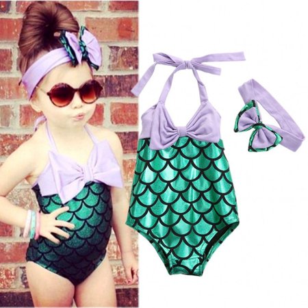 Baby Girls Mermaid Bow Bikini Suit Swimwear Swimsuit Bathing Swimming Clothes