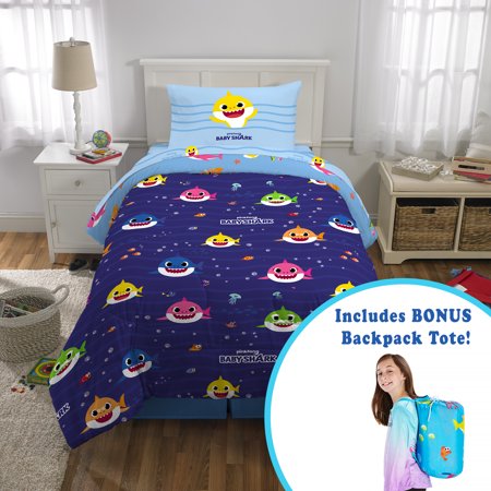 Baby Shark Kids Microfiber Bed-in-a-Bag Set with Bonus Tote, Twin