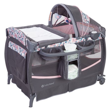 Baby Trend Deluxe II Nursery Center Playard with Bassinet and Travel Bag - Bluebell Pink - Pink