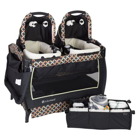 Baby Trend Twins Nursery Center Playard with Bassinet and Travel Bag - Circle Tech Multi-Color