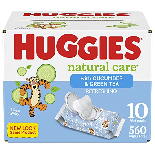 Baby Wipes, Huggies Natural Care Refreshing Baby Diaper Wipes, Hypoallergenic, Scented, 10 Flip-Top Packs, 560 Wipes Total - (Package May Vary)