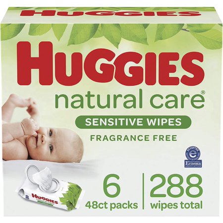 Baby Wipes, Huggies Natural Care Sensitive Baby Diaper Wipes, Unscented, Hypoallergenic, 6 Flip-Top Packs (288 Wipes Total)