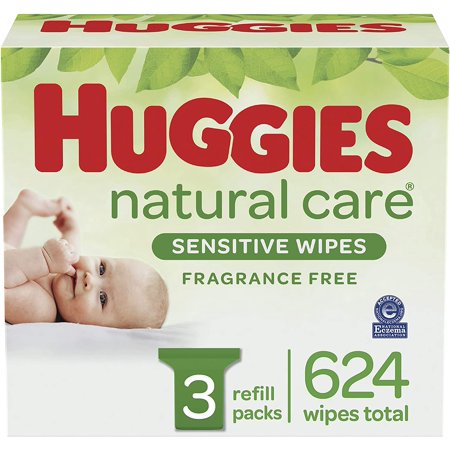 Baby Wipes, Huggies Natural Care Sensitive Baby Diaper Wipes, Unscented, Hypoallergenic, 3 Refill Packs (624 Wipes Total)