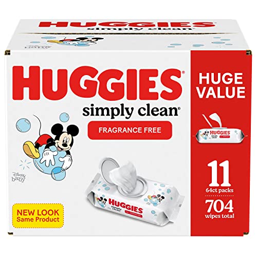 Baby Wipes, Unscented, Huggies Simply Clean Fragrance-Free Baby Diaper Wipes, 11 Flip Lid Packs (704 Wipes Total) On Sale At Amazon.com