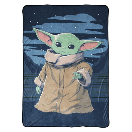 Baby Yoda Powerful Child Kids Blanket, 62 x 90, Microfiber, Blue, Disney