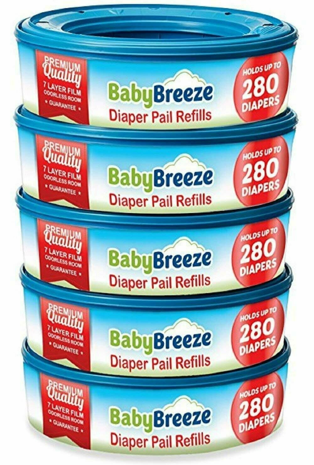 BabyBreeze Diaper Pail Refill Bags for Playtex Diaper Genie -1400 Count (5-Pack)