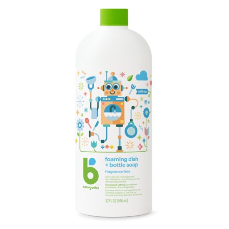 BabyGanics Foaming Dish & Bottle Soap Refill, Fragrance Free, 32 Fluid Ounce