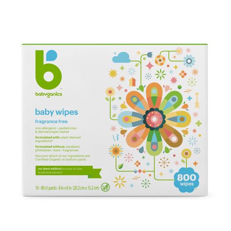 BabyGanics Fragrance Free Baby Wipes, 10 resealable Packs (800 Total Wipes)