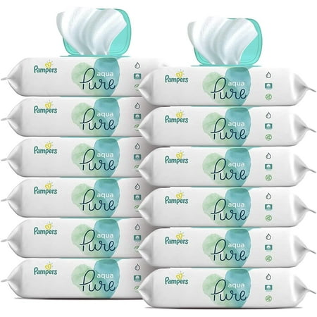 Baby Wipes, Pampers Aqua Pure Sensitive Water Baby Diaper Wipes, Hypoallergenic and Unscented, 56 Count (Pack of 12)