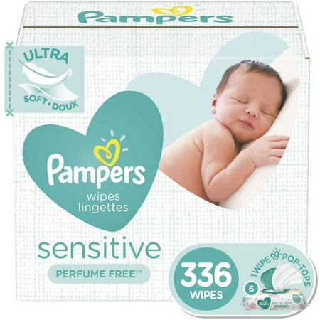 Baby Wipes, Pampers Sensitive Water Based Baby Diaper Wipes,Hypoallergenic and Unscented, 6 Pop-Top Packs, 336 Total Wipes (PackagingMay Vary)