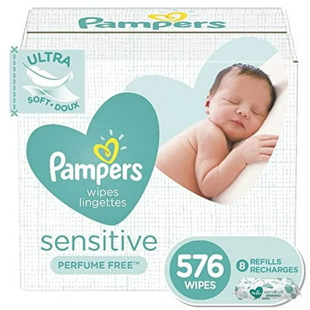 Baby Wipes, Pampers Sensitive Water Based Baby Diaper Wipes, Hypoallergenic and Unscented, Tub Not Included, 72 Count (Pack of 8),...