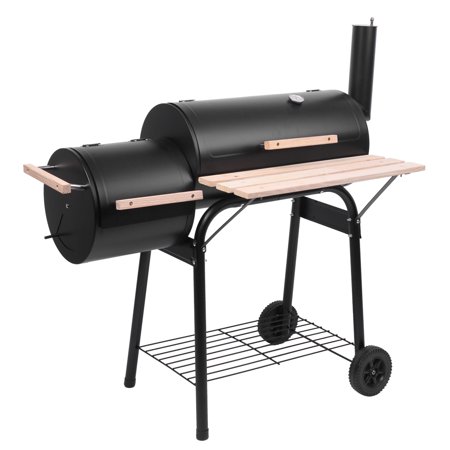 Backyard BBQ Charcoal Grill, SYNGAR Lightweight Portable Charcoal Grill & Offset Smoker Combo W/ Cover & Thermometer, Stainless Steel High Heat-Resistant Grill for Picnics, Camping, BBQ, Black, D6461