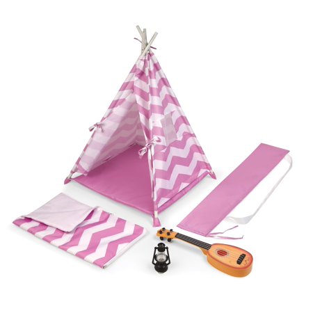 Badger Basket Camping Adventures Doll Tent Set with Accessories - Lavender/White - Fits American Girl, My Life As & Most 18" Dolls