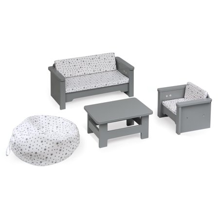 Badger Basket Living Room Furniture Set for 18 Inch Dolls - Gray/White - Fits American Girl, My Life As & Most 18 inch Dolls